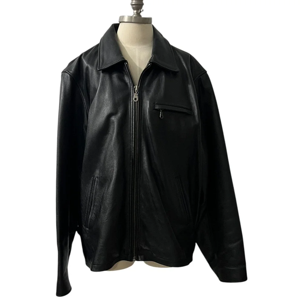 Wilsons Black Leather Zip Jacket Minimalist Classic Men's LT